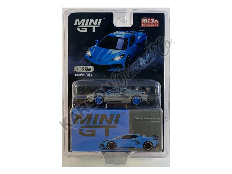 CHASE 2020 Chevrolet Corvette C8 Stingray - Rapid Blue Limited to 3000 pcs (Mini GT) Diecast 1:64 Model Car - True Scale Miniatures MGT00251